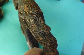 Vintage Papua Guinea Hand Carved Painted Wood Shell Eyes Hook Mask 18 1/2 