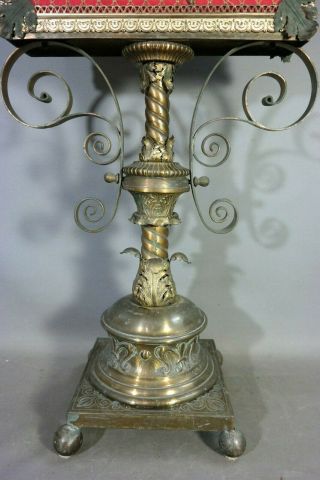 LG Antique 19thC Old ENGLISH CASTLE Brass RAMPANT LION PERIODICAL Pedestal STAND 3