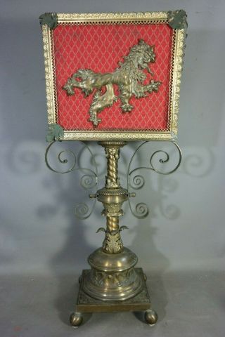 LG Antique 19thC Old ENGLISH CASTLE Brass RAMPANT LION PERIODICAL Pedestal STAND 5