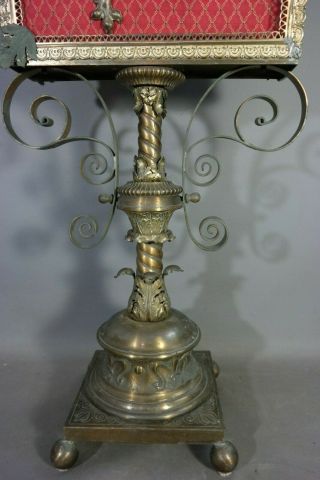 LG Antique 19thC Old ENGLISH CASTLE Brass RAMPANT LION PERIODICAL Pedestal STAND 7