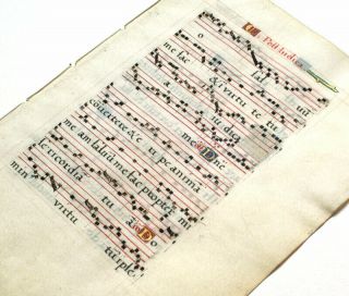 SCARCE ILLUMINATED MANUSCRIPT PROCESSIONAL LEAF 1550,  MUSIC - INITIALS WITH GOLD 4