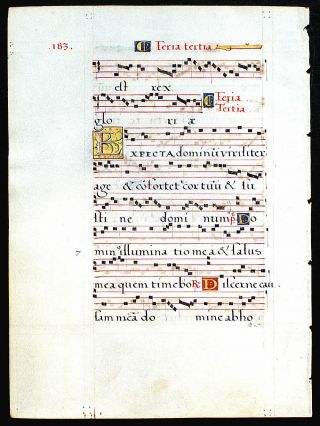 SCARCE ILLUMINATED MANUSCRIPT PROCESSIONAL LEAF 1550,  MUSIC - INITIALS WITH GOLD 5