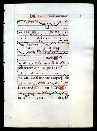 SCARCE ILLUMINATED MANUSCRIPT PROCESSIONAL LEAF 1550,  MUSIC - INITIALS WITH GOLD 6