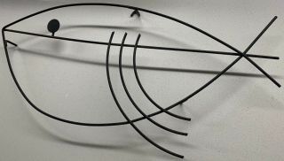 Vintage 50s Black Wire Metal Atomic Fish Wall Hanging Sculpture Mid Century Mod