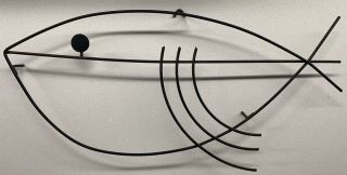 Vintage 50s Black Wire Metal Atomic Fish Wall Hanging Sculpture Mid Century Mod 2