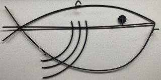 Vintage 50s Black Wire Metal Atomic Fish Wall Hanging Sculpture Mid Century Mod 6