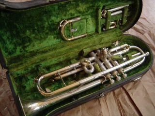 1925 Buescher Trumpet In Key Of C,  A & Bb Parlor Grand Model Silver & Gold Plate
