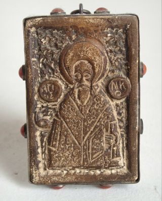 Fine ancient Byzantine steatite icon c.  1350 - in silver mount 2
