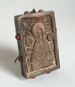 Fine ancient Byzantine steatite icon c.  1350 - in silver mount 3