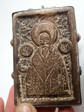Fine ancient Byzantine steatite icon c.  1350 - in silver mount 9
