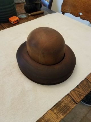 Antique Millinery Wood Hat Block Mold Brim Form Vgc