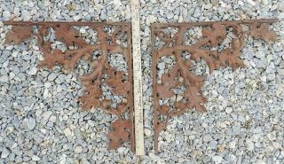 Lg Pair 18x18 Antique Shelf Brackets Architectural Cast Iron Oak Leaves & Acorns