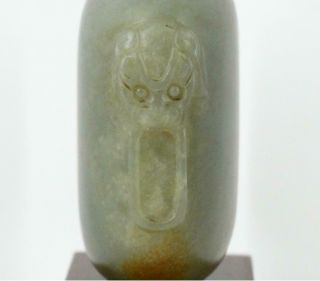 Antique Chinese Jade Snuff Bottle with Russet Carved Dragon Masks 18th C.  Qing 8
