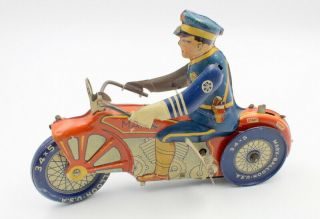 Vintage Marx Rookie Cop Motorcycle Tin Litho Wind Up Toy 6025