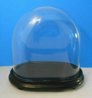 Antique Victorian Oblong Hand Blown W Bubbles Glass Dome Display Case - Wood Base