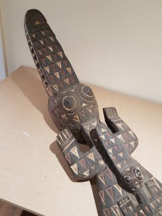 African wood Bobo Nuna Crocodile helmet mask.  fine example.  138cm tall. 6