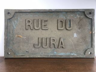 Rare Antique French Bronze Street Sign - Rue Du Jura Paris - Large Heavy
