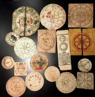 Antique Mongolian Astrological Discs - Volvelles - Paper Calculators - Buddhist