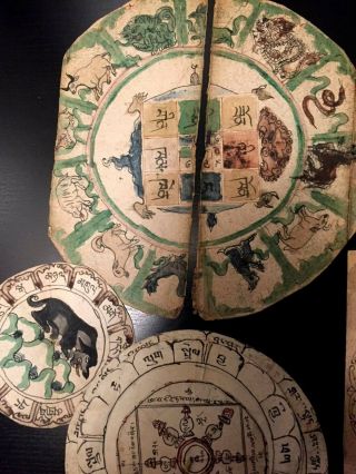 Antique Mongolian Astrological Discs - Volvelles - Paper Calculators - Buddhist 4