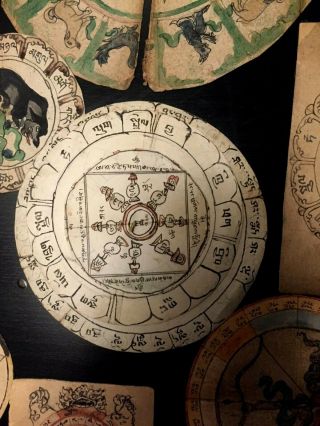 Antique Mongolian Astrological Discs - Volvelles - Paper Calculators - Buddhist 9