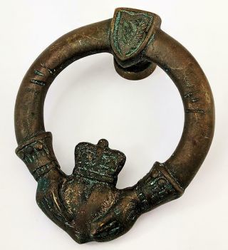 Vintage Irish Brass Claddagh Ring Door Knocker 20th Century
