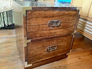 Vintage Bernhardt Campaign Wood Brass Nightstand End Table Mid Century Mcm