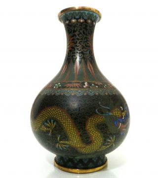 Chinese Early 20th Cent Vintage Cloisonne Enamel Over Brass 6 " Vase,  W/2 Dragons