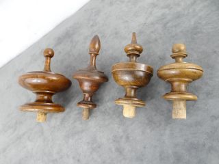 4 Antique French Matching Hand Turned Wooden Finials