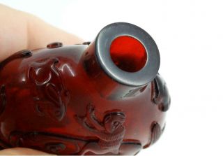 Antique Chinese Snuff Bottle of Carved Ruby Red Glass Monkey Elephant Qing Fine 10