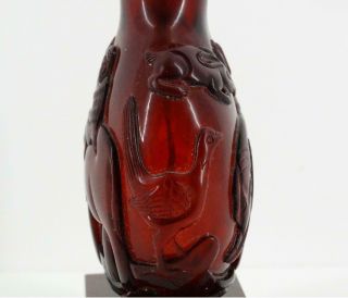 Antique Chinese Snuff Bottle of Carved Ruby Red Glass Monkey Elephant Qing Fine 6