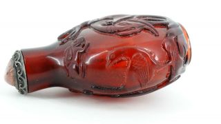 Antique Chinese Snuff Bottle of Carved Ruby Red Glass Monkey Elephant Qing Fine 7