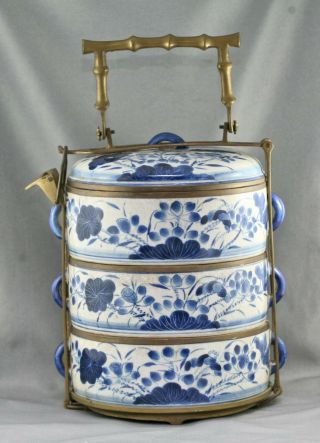 Fantastic Antique Chinese Hand Painted Porcelain Tiffin Solid Brass Mount c1900s 10