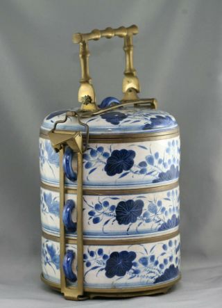 Fantastic Antique Chinese Hand Painted Porcelain Tiffin Solid Brass Mount c1900s 2