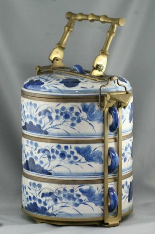 Fantastic Antique Chinese Hand Painted Porcelain Tiffin Solid Brass Mount c1900s 3