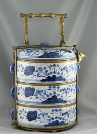 Fantastic Antique Chinese Hand Painted Porcelain Tiffin Solid Brass Mount c1900s 4