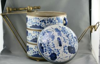Fantastic Antique Chinese Hand Painted Porcelain Tiffin Solid Brass Mount c1900s 5