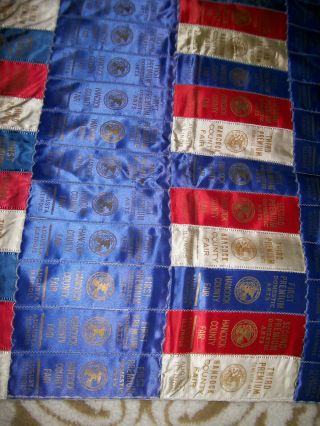 VINTAGE HANCOCK COUNTY FAIR Domestic Arts Ribbon Antique Quilt 66x50 6
