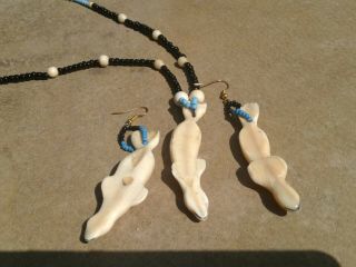 Old Eskimo Yupik Inuit Bering Strait Uelen Work bead necklace & earrings Seals 3