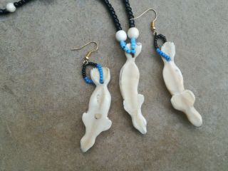 Old Eskimo Yupik Inuit Bering Strait Uelen Work bead necklace & earrings Seals 4