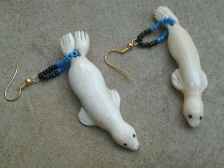Old Eskimo Yupik Inuit Bering Strait Uelen Work bead necklace & earrings Seals 5