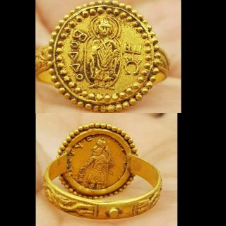 Ancient High Carat Gold Kushan Budaa Coin Old Rare Ring 58