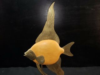 Vintage MCM Mid Century Modern Frederick Cooper Brass Wood Angel Fish Sculptures 4