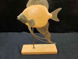 Vintage MCM Mid Century Modern Frederick Cooper Brass Wood Angel Fish Sculptures 5