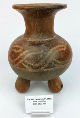 Pre Columbian Mayan Ancient Ceremonial Goblet 1000 - 1500 Ad Antique