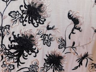 Antique Black White Silk Ombre Embroidered Spider Chrysanthemum Piano Shawl Vtg 6