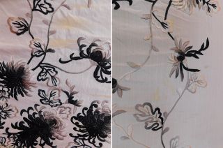 Antique Black White Silk Ombre Embroidered Spider Chrysanthemum Piano Shawl Vtg 7