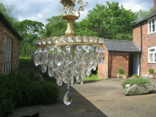 Large Vintage 5 Drop Crystal & Brass Waterfall Chandeliers Fully /4119