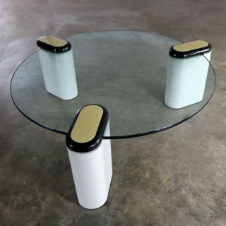 Karl Springer Style Minimalist Tri - Legged Coffee Table With Round Glass Top