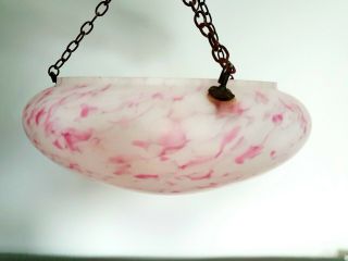 Vintage Art Deco Glass Pink White Mottled Ceiling Lamp / Light Shade 1930s