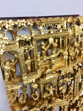 Antique Chinese Gold Gilt Lacquer Pierced Wood Mao Zedong Dynasty Temple Carving 3